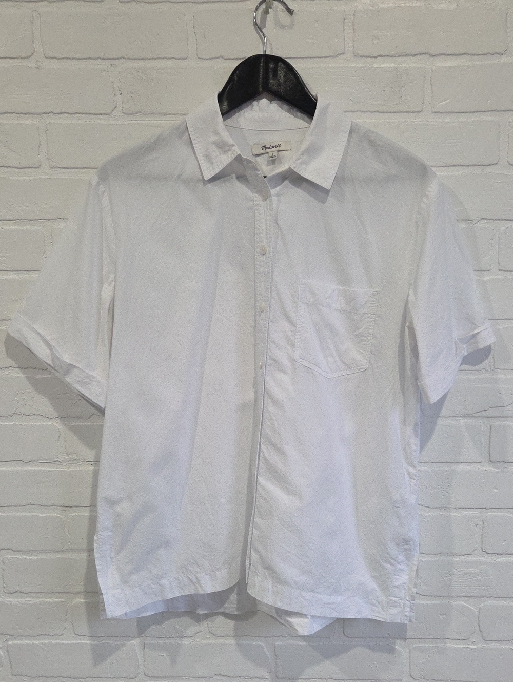 Madewell White Short-Sleeve Cotton Button-Down Pocket Shirt